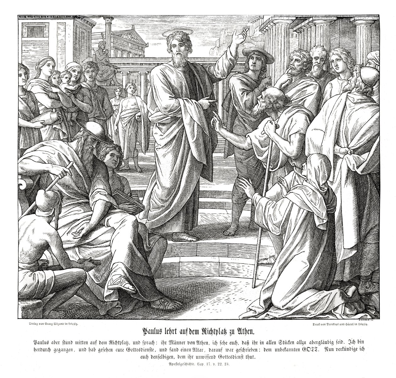 Pál prédikál Athénban, az Apostolok Cselekedetei alkotó: Julius Schnorr von Carolsfeld