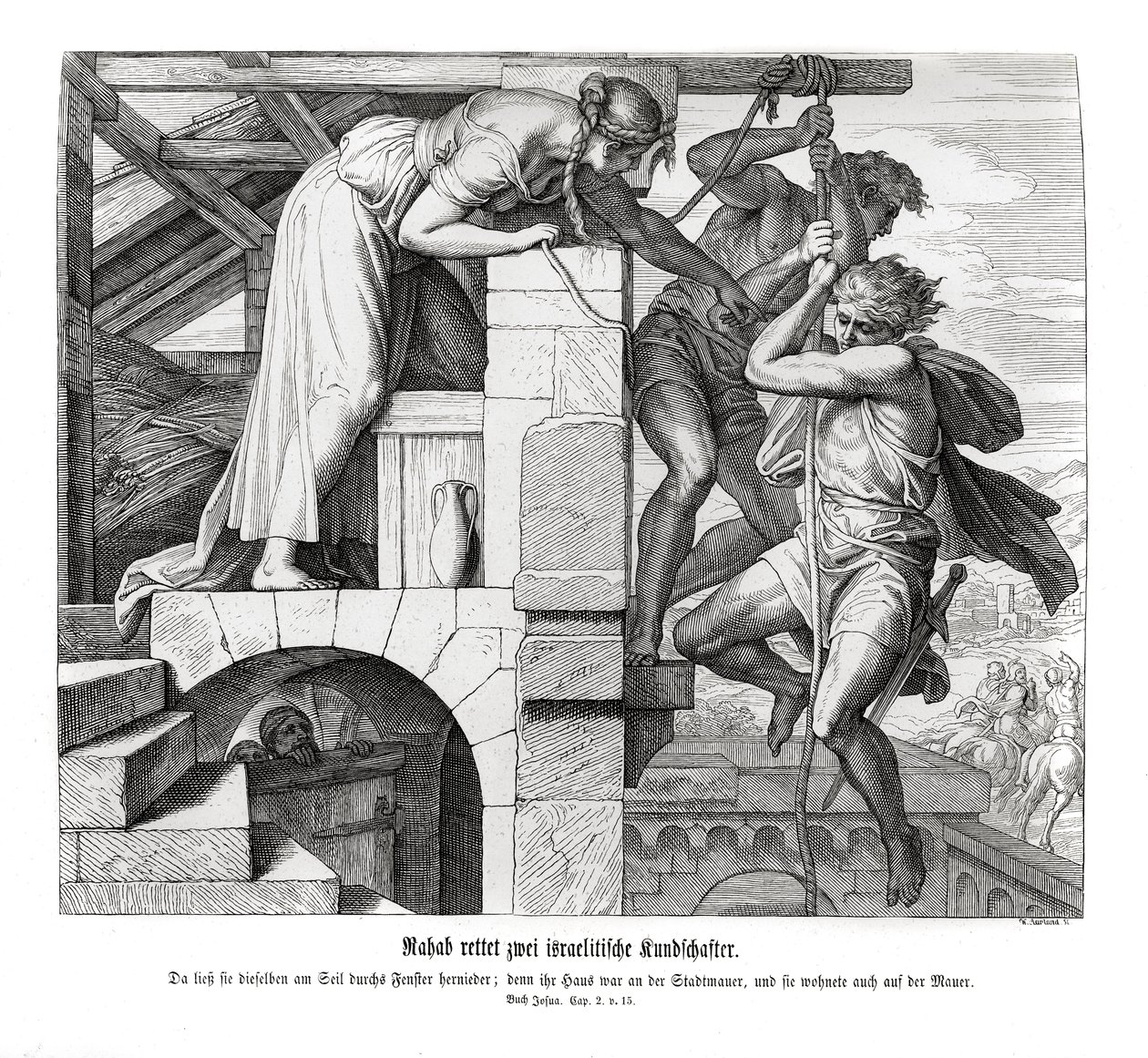 Ráháb megment két izraelita férfit, Józsuét alkotó: Julius Schnorr von Carolsfeld