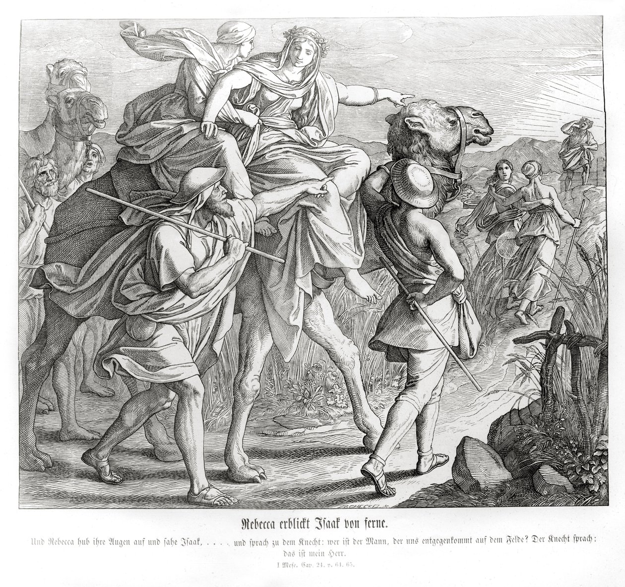 Rebecca messziről látja Izsákot, Genesis alkotó: Julius Schnorr von Carolsfeld