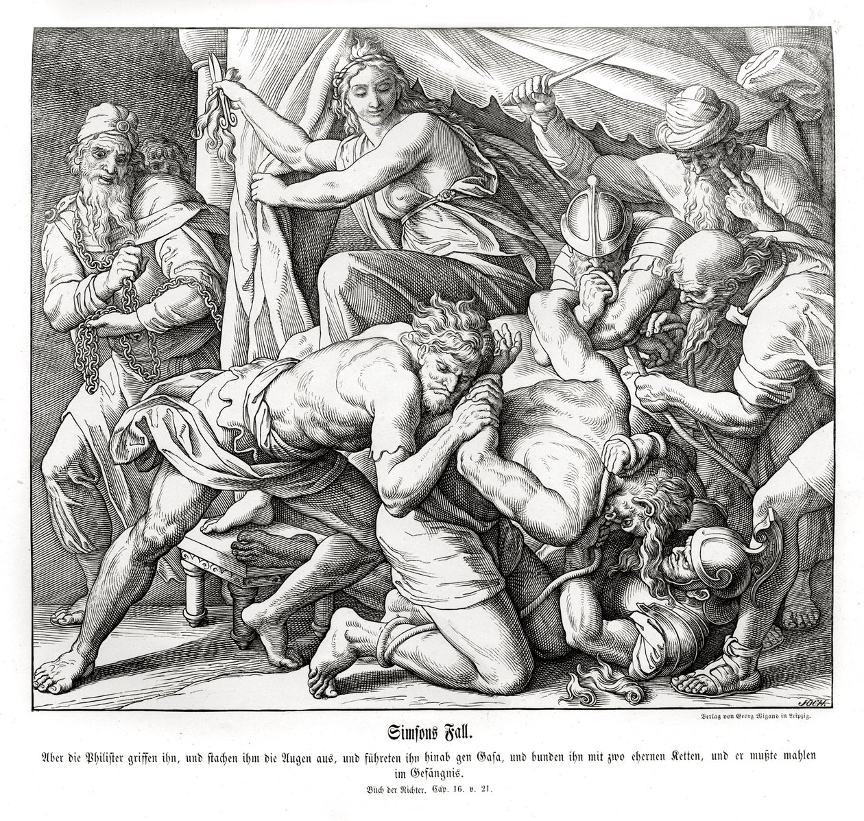 Sámson bukása, bírák alkotó: Julius Schnorr von Carolsfeld