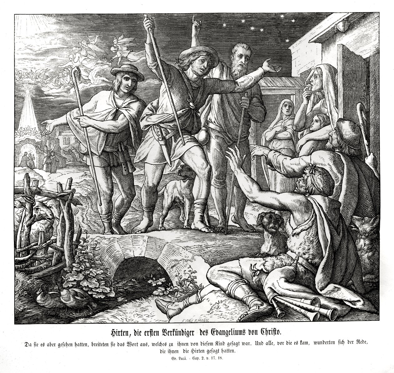 A pásztorok terjesztik az evangéliumot, Lukács evangéliumát alkotó: Julius Schnorr von Carolsfeld