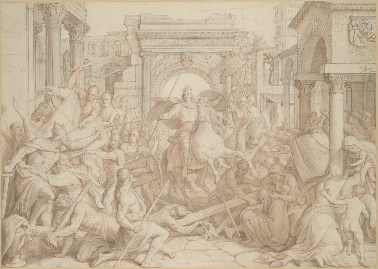 Nagy Károly bejárata Paviába, 1840. alkotó: Julius Schnorr von Carolsfeld