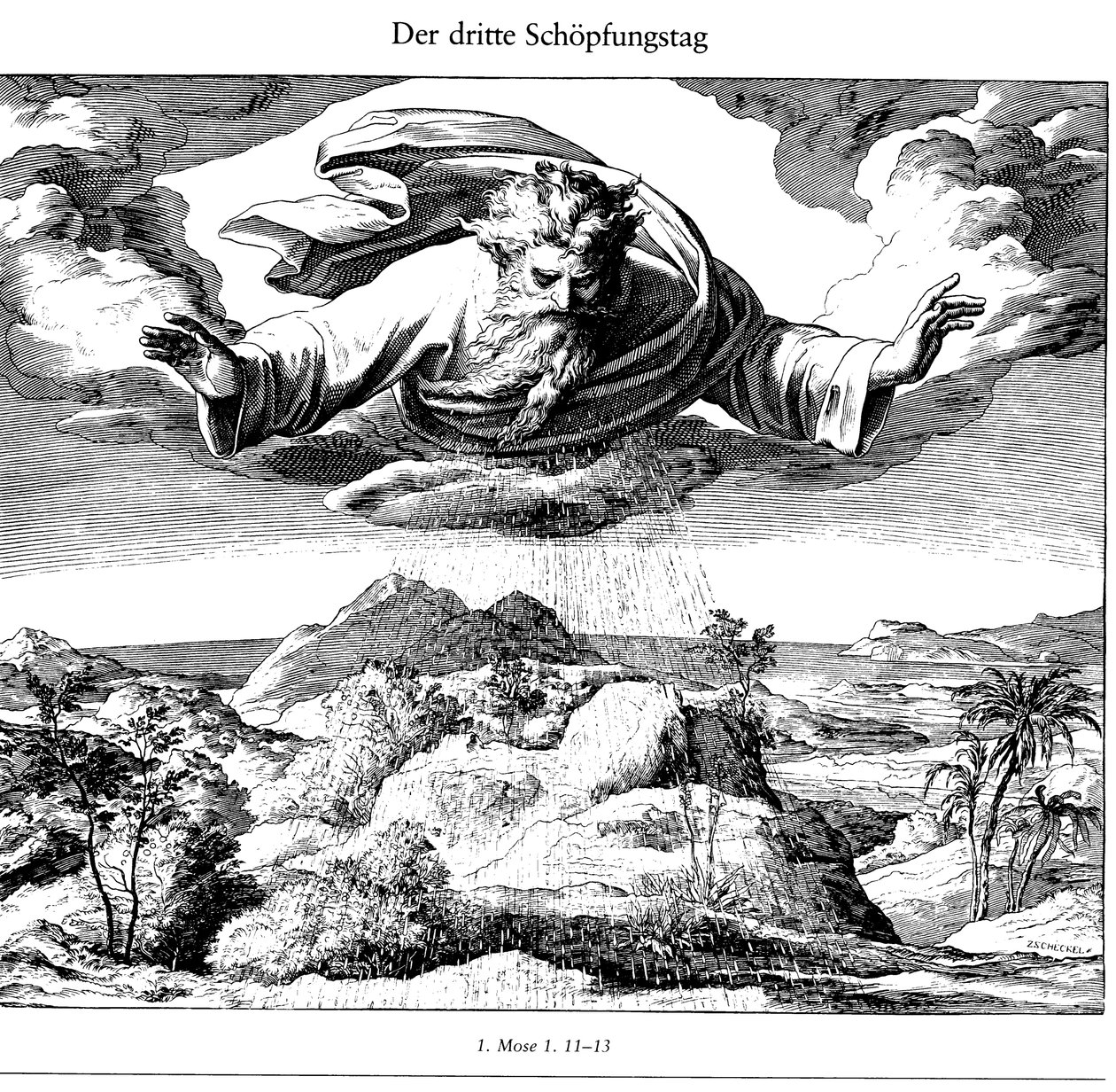 A teremtés harmadik napja a Die Bibelből, Bildernben, 1852-1860 alkotó: Julius Schnorr von Carolsfeld
