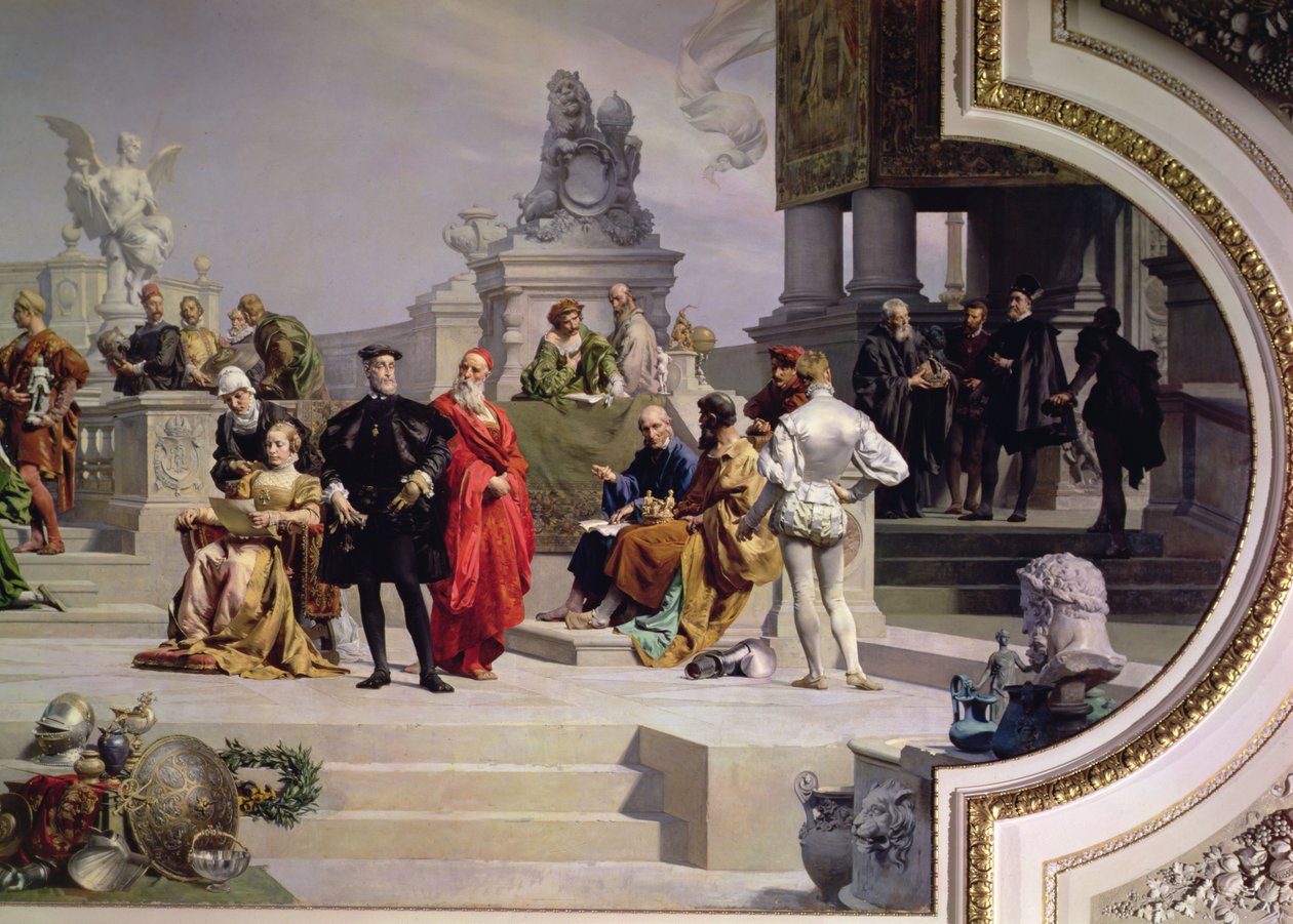 A Habsburg-ház művészetpártolása: egy mennyezetkép bal oldali része, 1891 (lásd még 70755 és 70756) alkotó: Julius Victor Berger