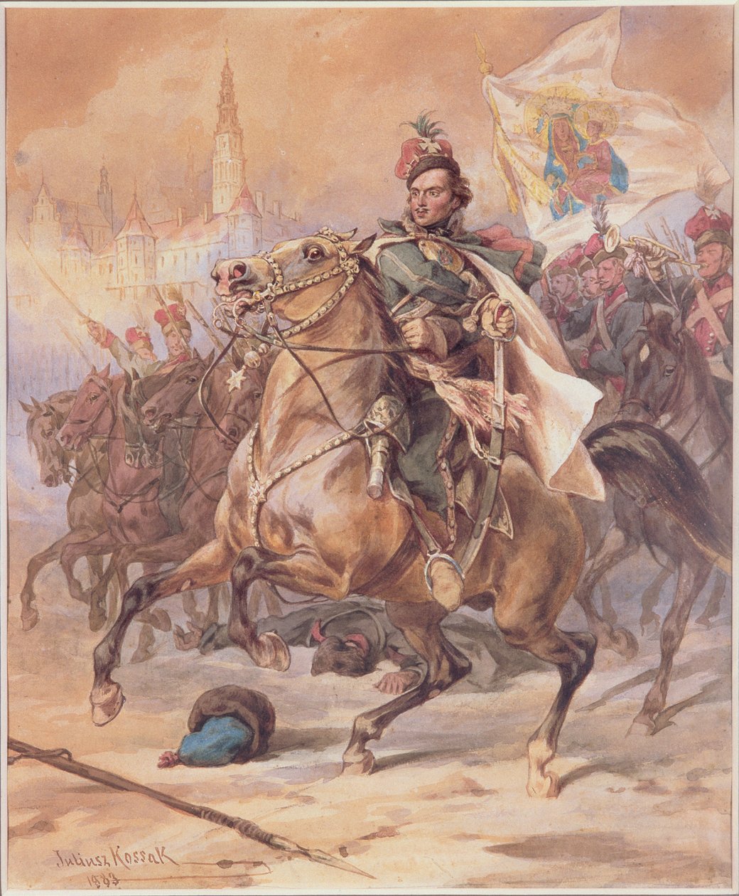 Kazimierz Pulawski (1747-79) a Czestochowa-i csatában, 1770. december 1883. (Wc kartonon) alkotó: Juliusz Fortunat Kossak