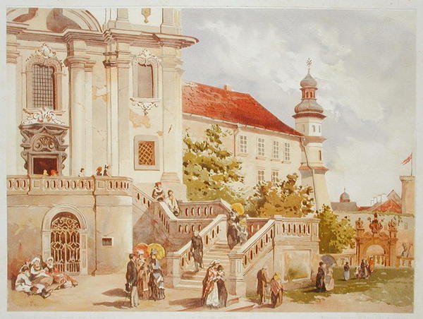 SS templom. Michael és Paulin, Krakkó, a „Krakkó város drágakövei” című művéből, 1899-ben (színes litho) alkotó: Juliusza and Tondosa Stanislawa Kossaka