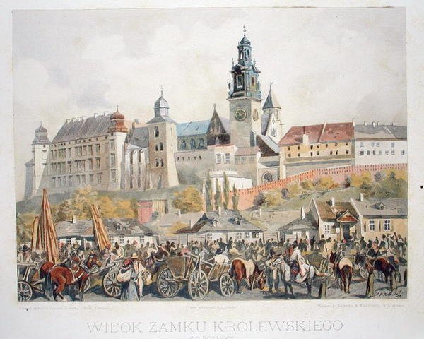 Krolewskiego kastélyának kilátása, Krakkó, a „Krakkó város drágakövei” című filmből, 1899-ben (színes litho) alkotó: Juliusza and Tondosa Stanislawa Kossaka