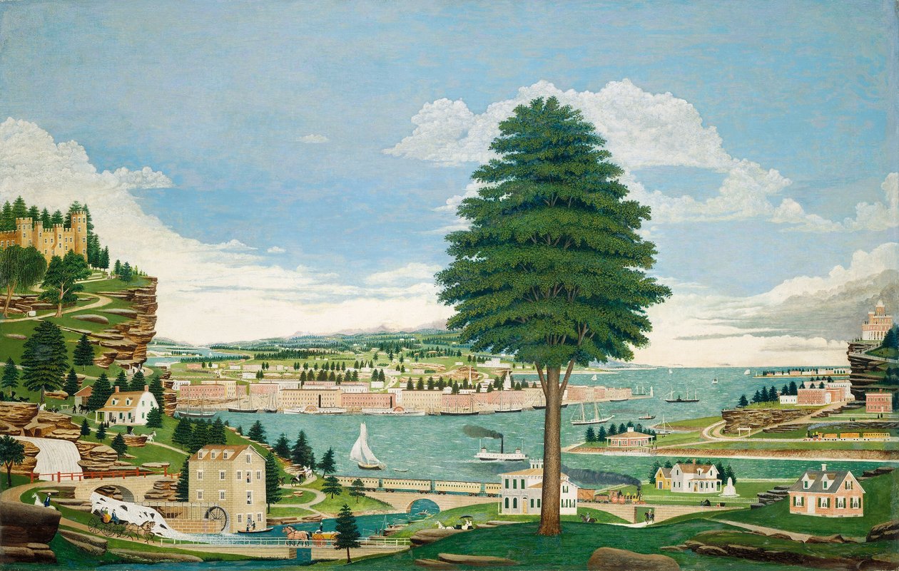 Összetett kikötői jelenet várral, c. 1875. alkotó: Jurgan Frederick Huge
