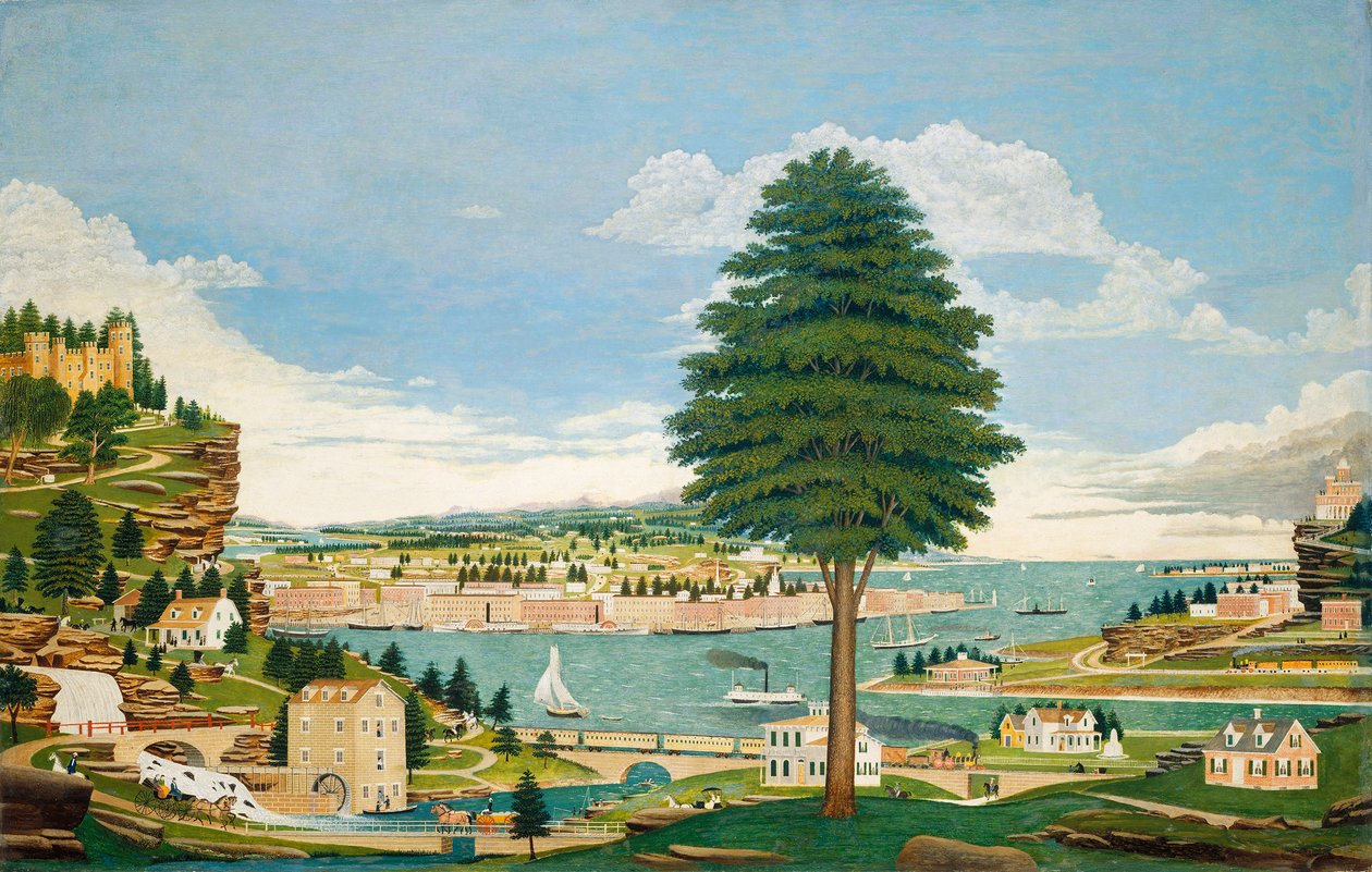 Összetett kikötői jelenet várral, 1875 körül alkotó: Jurgen Frederick Huge