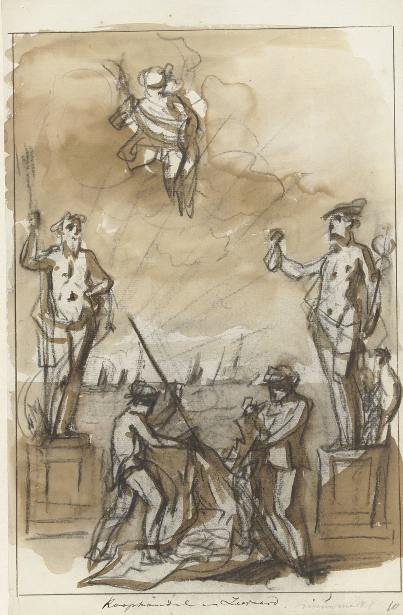 Kereskedelem és hajózás, dekoráció a Nieuwmarkton, 1795 Kereskedelem és tengerészet (cím a tárgyon) alkotó: Jurriaan Andriessen