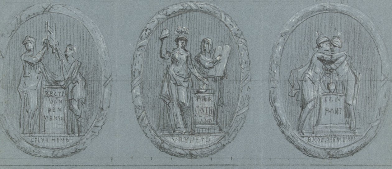 Tervek három medalionhoz: Liberty, Equality és Fraternity alkotó: Jurriaan Andriessen