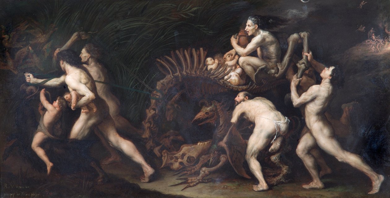 La Carcasse: Egy szörnyeteg csontvázára rajzolt boszorkány, 1620 előtt (olaj, réz) alkotó: Jusepe de Ribera