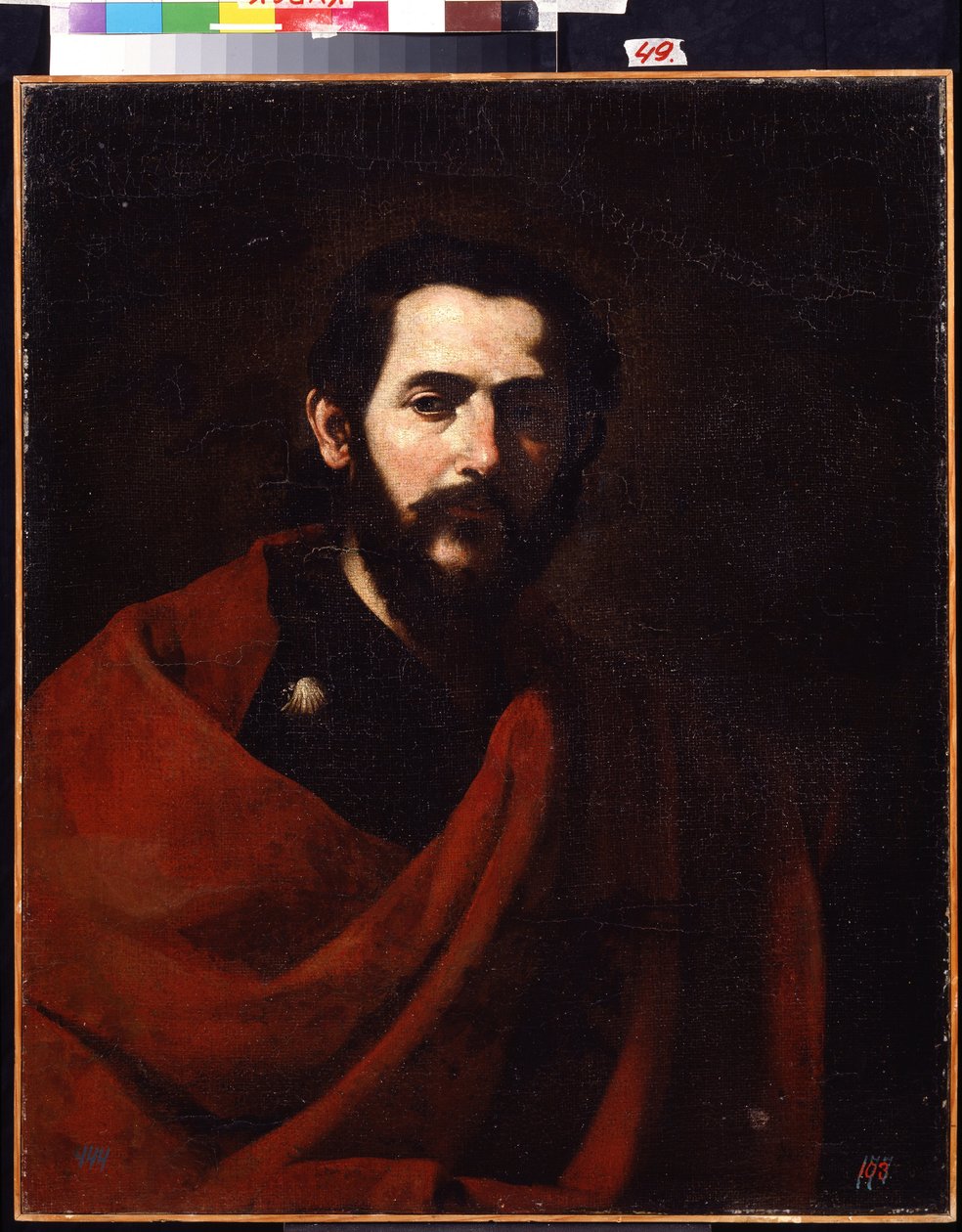Nagy Szent Jakab apostol (Nagy Szent Jakab apostol). Jacques de Zebedeus, Krisztus tizenkét tanítványa egyikének portréja. Jose de Ribera festménye: il Spagnoletto "a spanyol" (1591-1652). Olajfestmény. Spanyol művészet, barokk stílus. R alkotó: Jusepe de Ribera