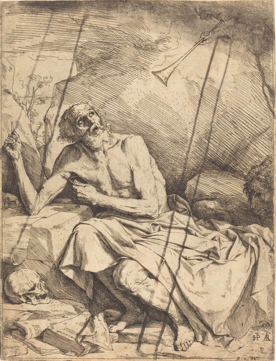 Szent Jeromos meghallja az utolsó ítélet trombitáját alkotó: Jusepe de Ribera