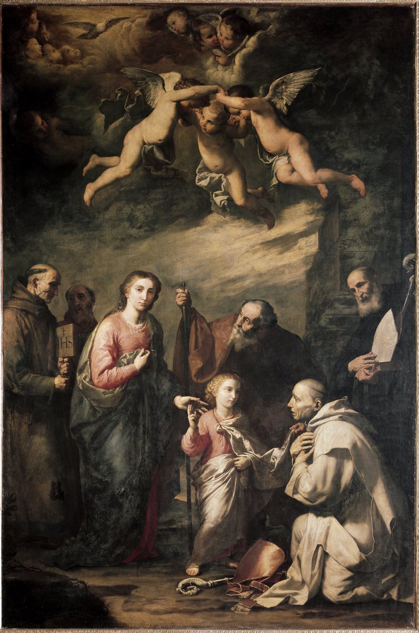 A Szent Család Kölni Szent Brúnóval és más szentekkel - A Szent Család Kölni Szent Brúnóval és más szentekkel. Riberai José (Jusepe) festménye, dit lo Spagnoletto (1591-1652) alkotó: Jusepe de Ribera