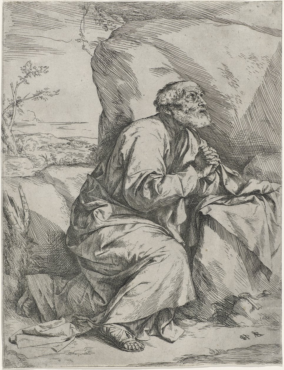 Bűnbánó Szent Péter, 1621 körül (metszet fektetett papírra) alkotó: Jusepe de Ribera