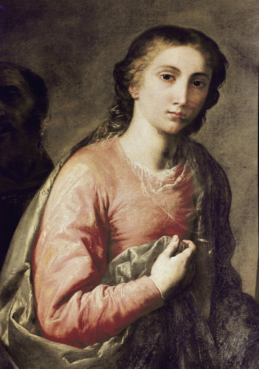 A Szűz. Részlet a Szent Családról Kölni Szent Brúnóval és más szentekkel. Riberai José (Jusepe) festménye, dit lo Spagnoletto (1591-1652) alkotó: Jusepe de Ribera
