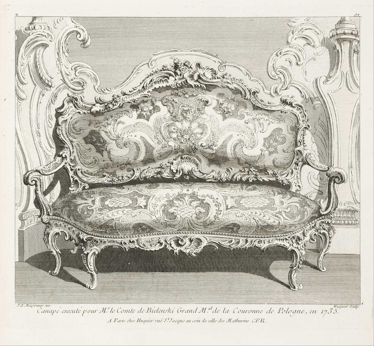 A kanapét 1735 -ben kivégezték gróf de Bielinski gróf úrnak, M. M. lengyel koronának; Kanapé... alkotó: Juste Aurèle Meissonnier