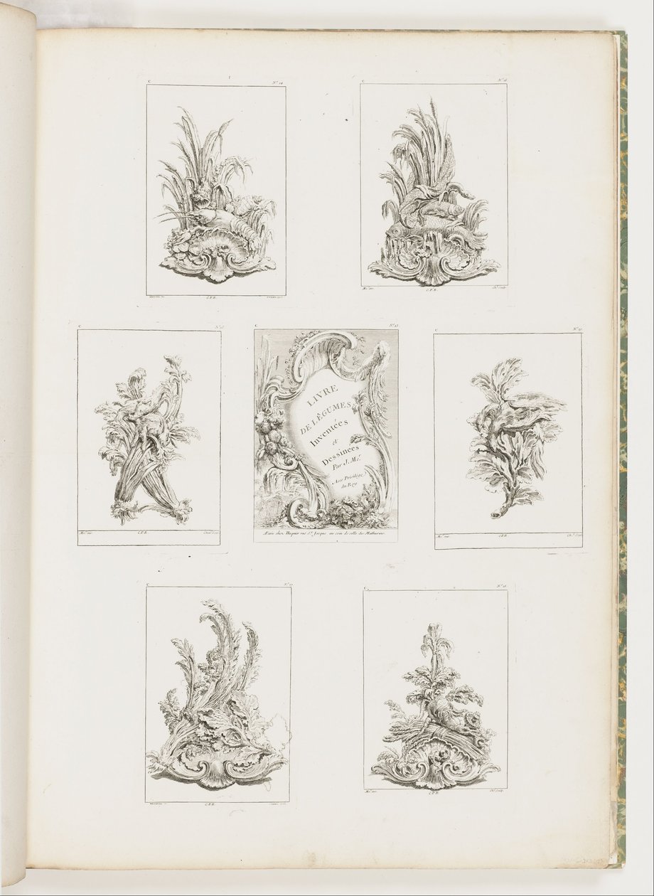 Díszdísz rák motívummal, pl. 14 in Livre des Légumes (Növényi díszek sorozata)pl. én alkotó: Juste Aurèle Meissonnier