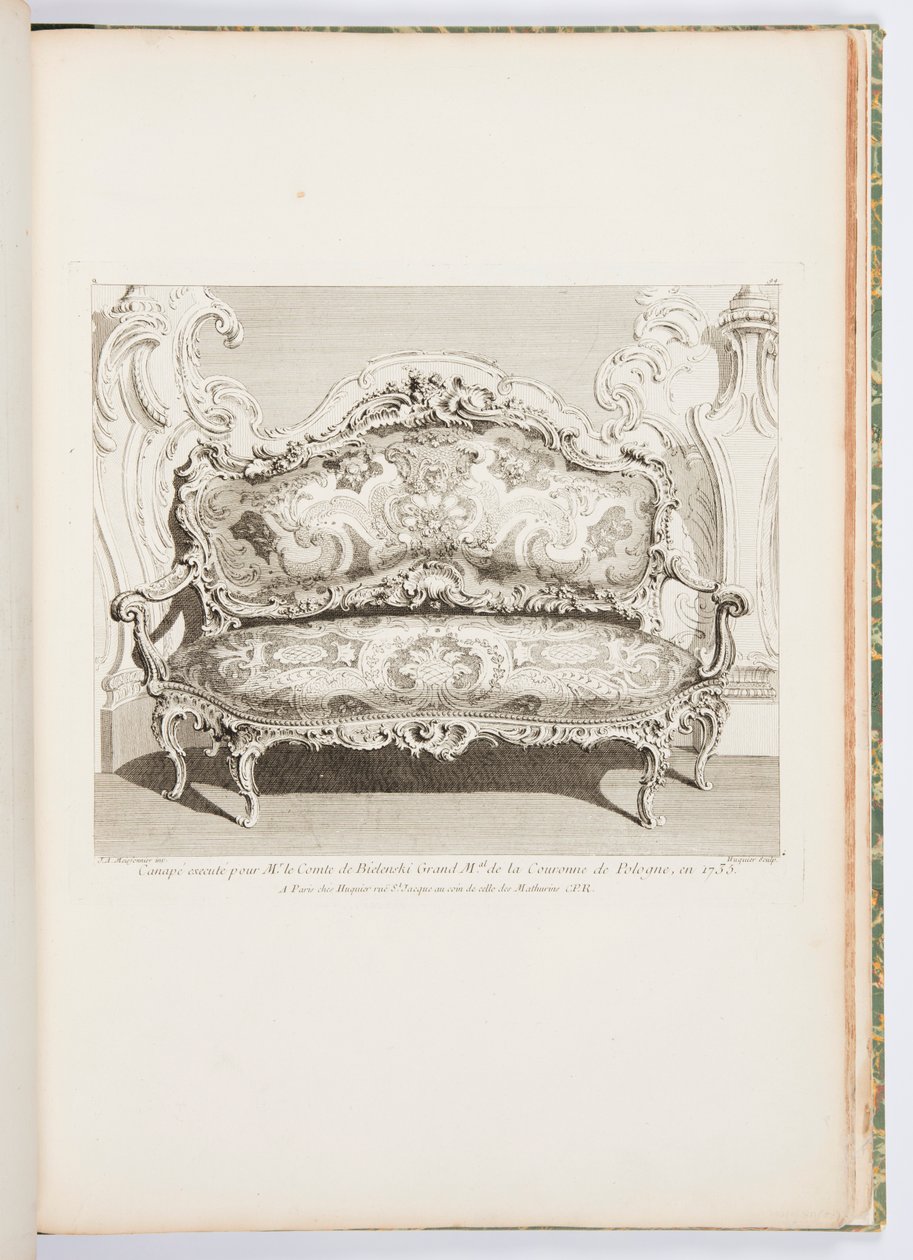 1735-ben a lengyel korona Bielinski Grand Mal grófja számára kivégzett kanapé; Bielinski grófja számára 1735-ben kivégzett kanapé, 4. tábla alkotó: Juste Aurèle Meissonnier
