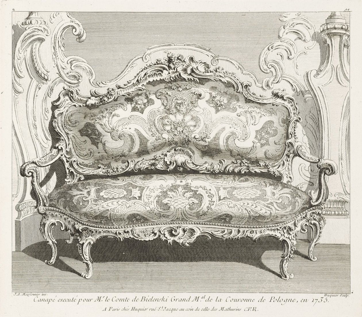 Bielinski gróf számára 1735-ben a lengyel korona nagyméltósága számára készített kanapé; Bielinski gróf számára 1735-ben készített kanapé, 4. tábla alkotó: Juste Aurèle Meissonnier