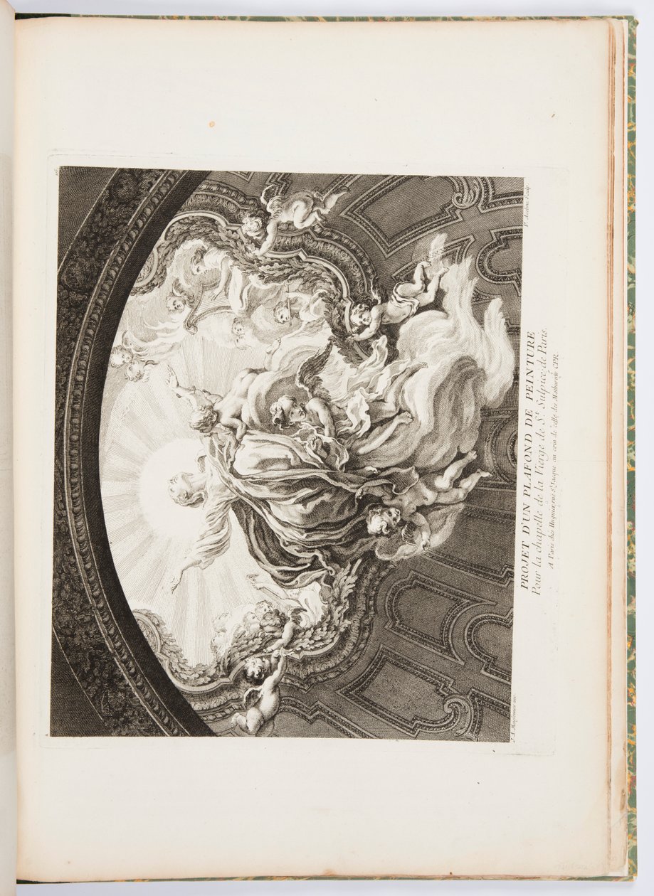 Festett mennyezeti terv a Párizsi Szent Sulpice Szűzanya kápolnájához, 105. tábla, Oeuvres de Juste-Aurèle Meissonnier (Just-Aurèle Meissonnier művei) alkotó: Juste Aurèle Meissonnier