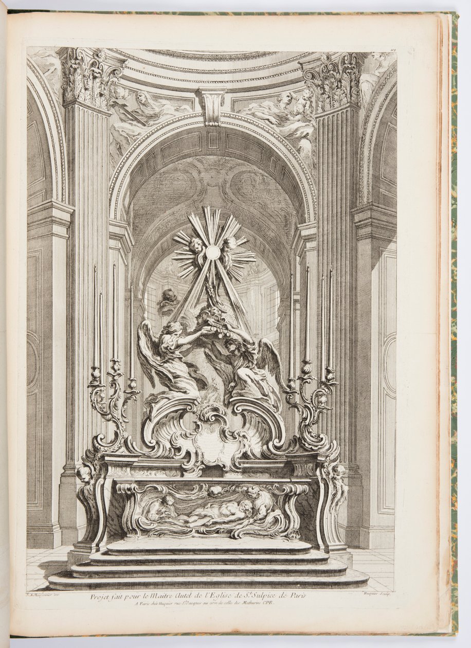 A Párizsi Szent Sulpice-templom mesteroltárának terve, 109. tábla, Oeuvres de Juste-Aurèle Meissonnier (Juste-Aurèle Meissonnier munkái) alkotó: Juste Aurèle Meissonnier