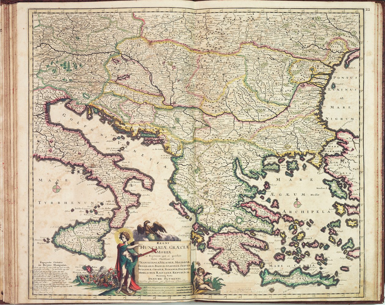 Justus Danckers atlasza: Magyarország és Görögország, 1688 körül (színes metszet) alkotó: Justus Danckertsz