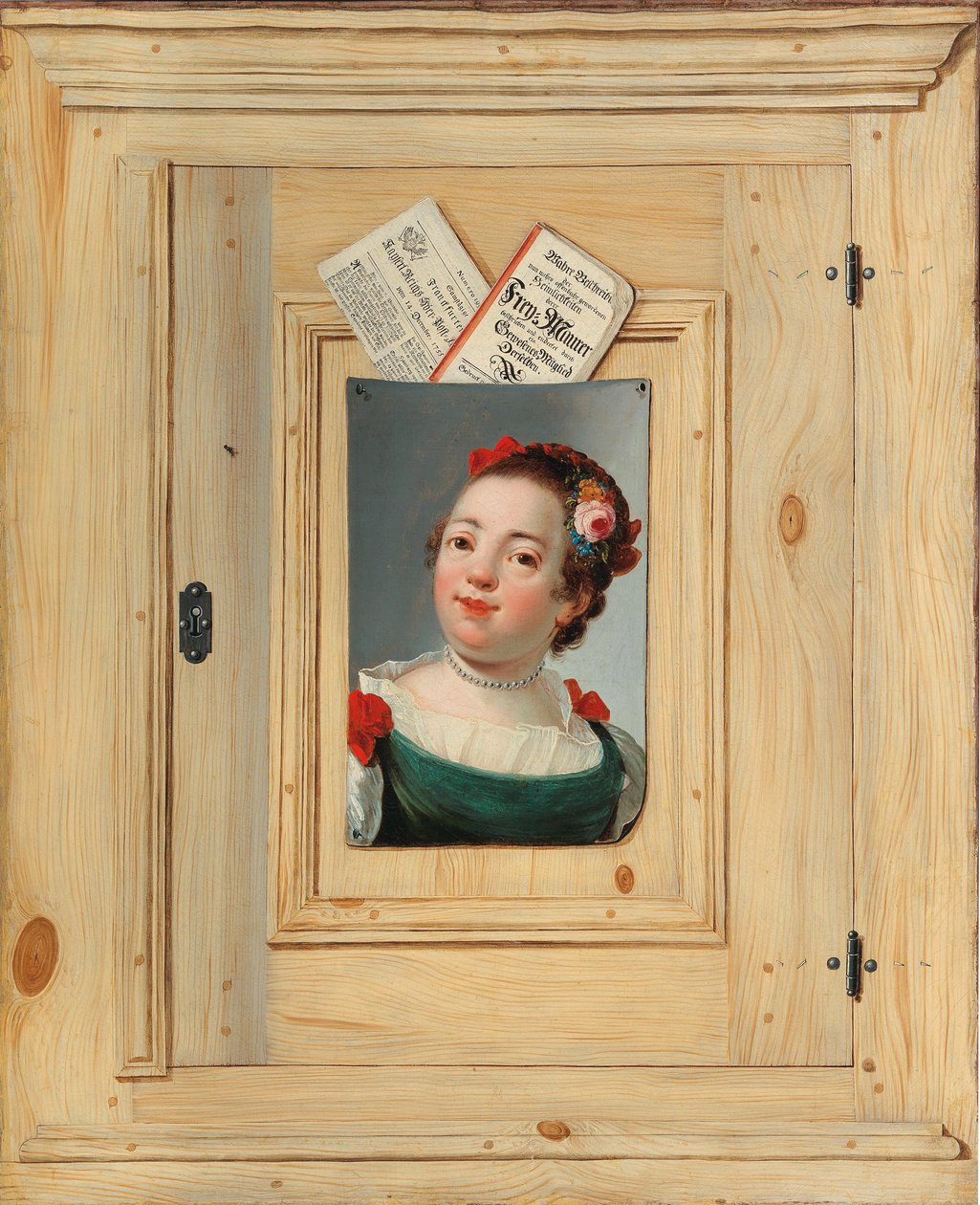 Trompe loeil egy fiatal nő portréjával, 1755. alkotó: Justus Juncker