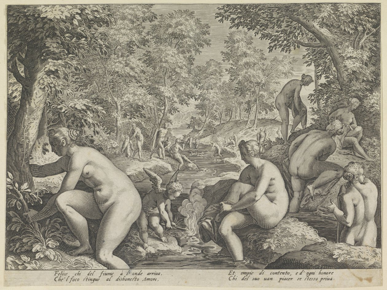 Fürdő nők és férfiak Szeresd Letheót A szerelem különböző aspektusai (sorozat címe) alkotó: Justus Sadeler (attributed to)