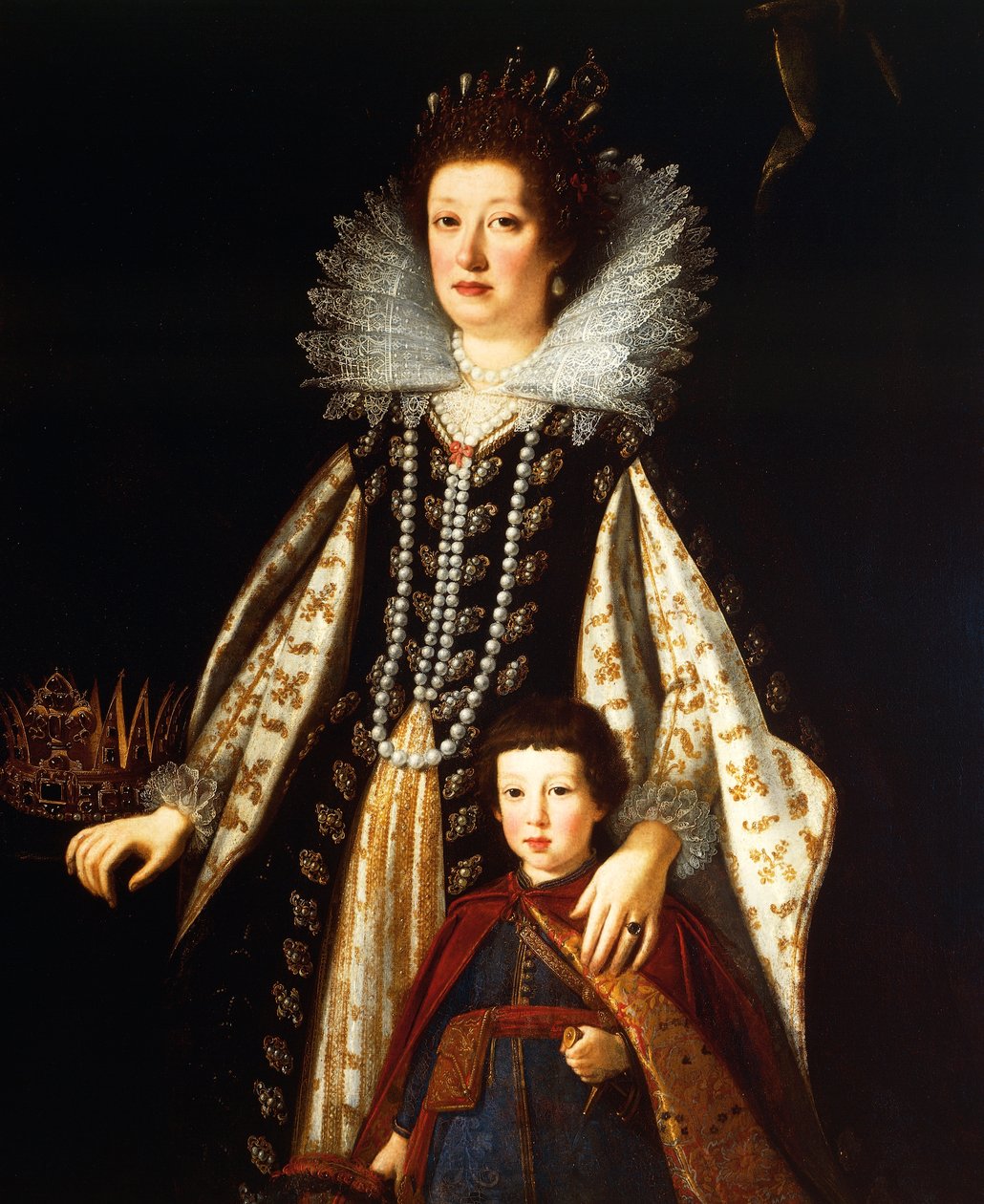 Mária Maddalena osztrák főhercegnő portréja fiával, II. Ferdinánddal alkotó: Justus Sustermans