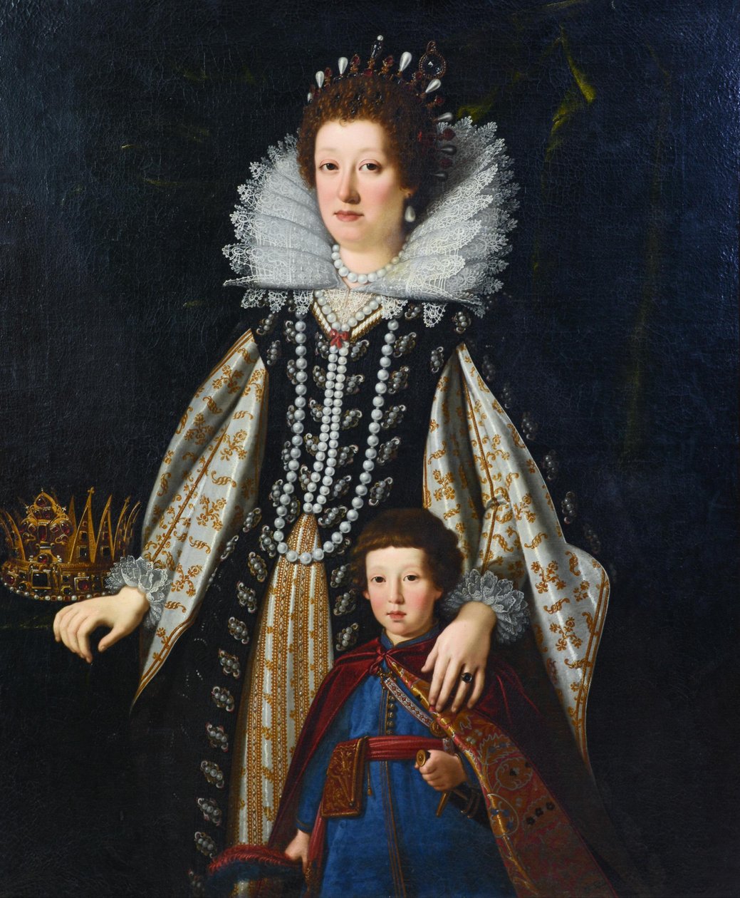 Mária Maddalena osztrák király és fia, Ferdinánd portréja lengyel viseletben. alkotó: Justus Sustermans