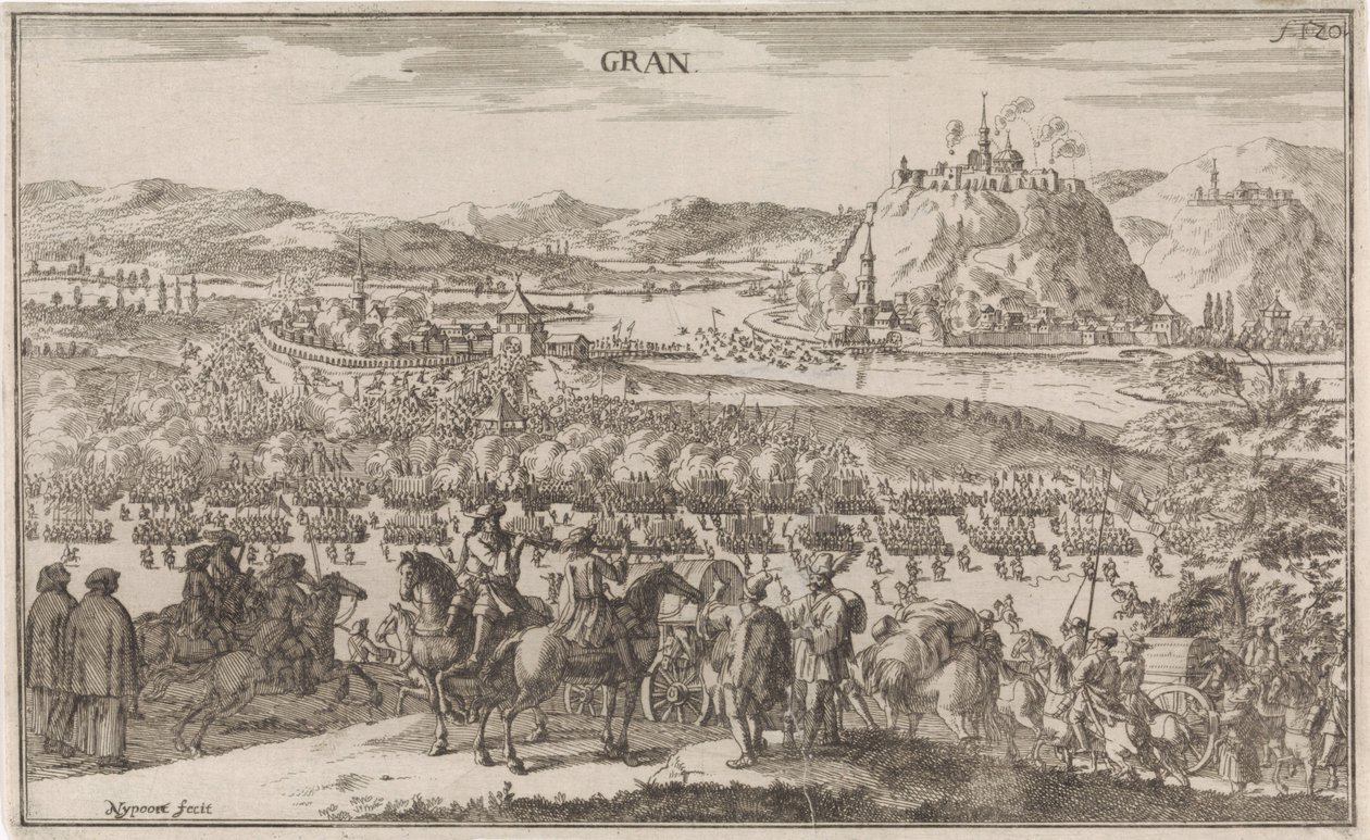 Slag bij Párkány in 1683 Gran (title on object) alkotó: Justus van den Nijpoort