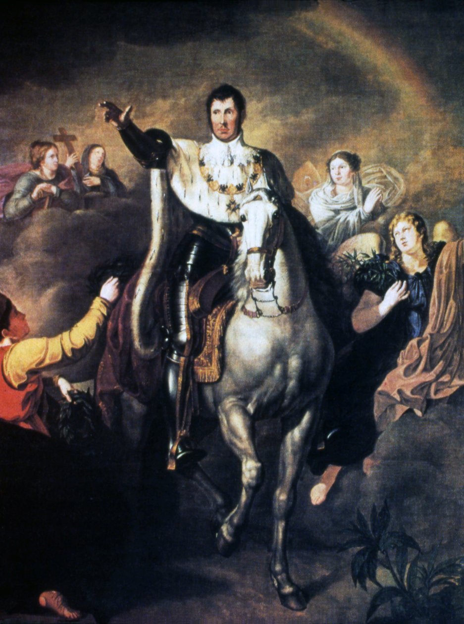 Friedrich Wilhelm visszatérése III. mint győztes a szabadságharcokból alkotó: K.F.J.H. Schumann