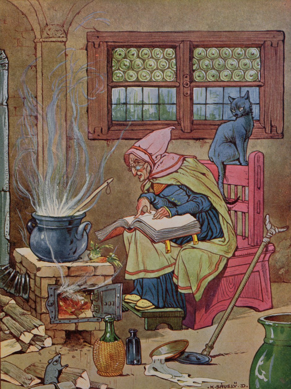 Boszorkány, illusztráció egy mesekönyvből, 1910-20 körül (színes metszet) alkotó: K. Savely Dezso