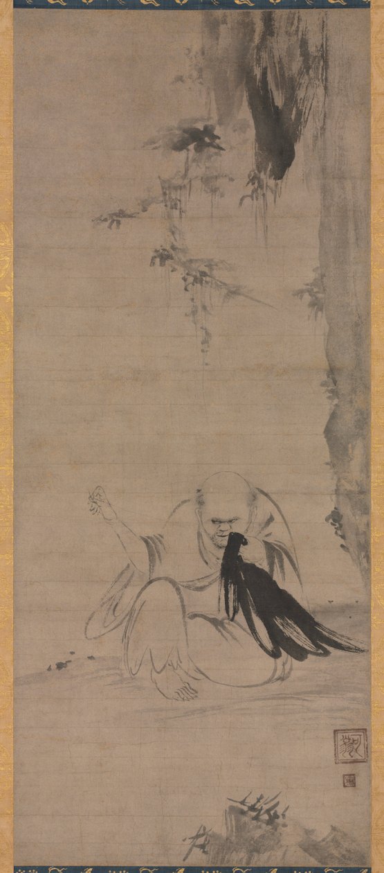 Ruhát javító szerzetes a reggeli napsütésben Choyo Hotetsu, c. 1350 vagy korábban. alkotó: Kaō