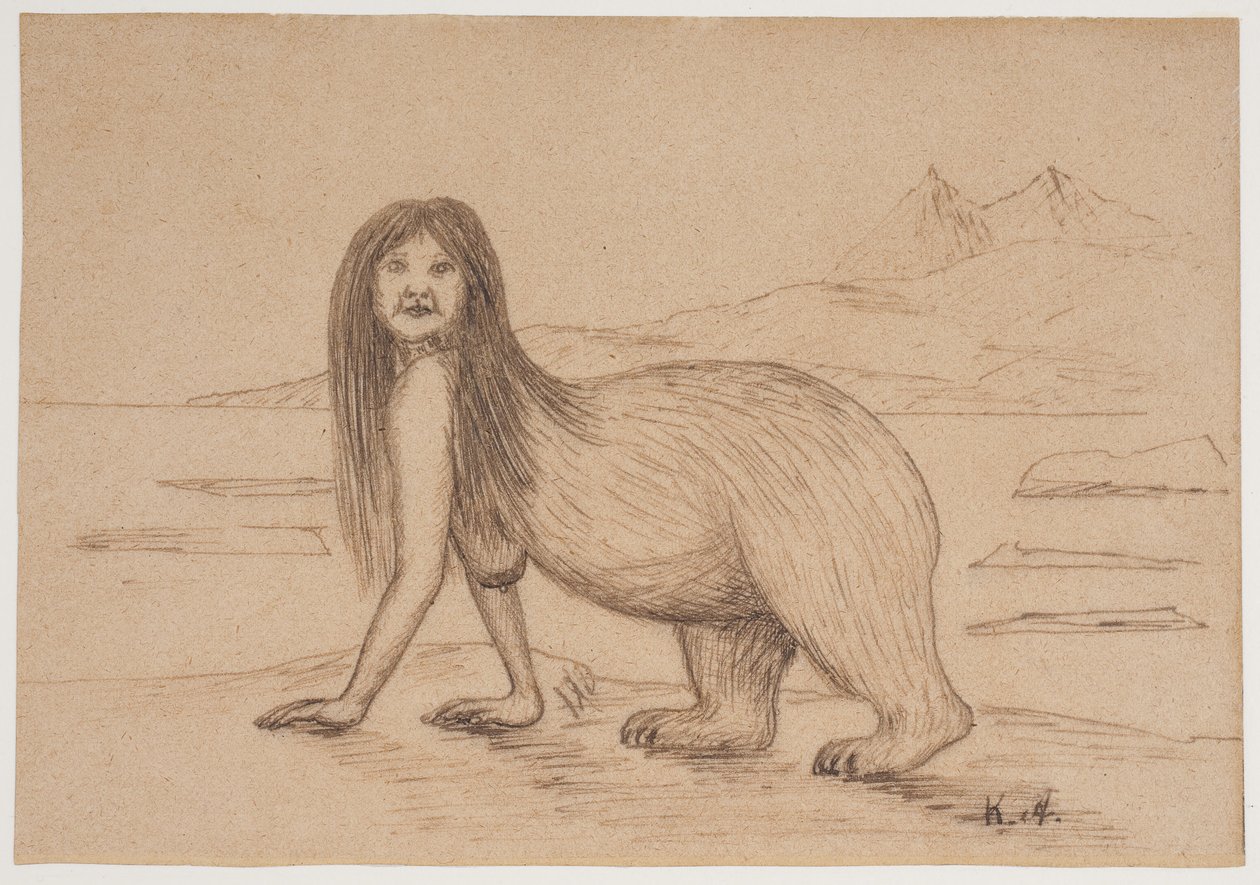 Nő jégmedve testének hátsó részével (illusztráció egy inuit legendához) alkotó: Kaarale Andreassen