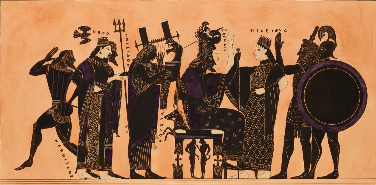 A díszítés lenyomata egy görög amforán, amelyen Héphaisztosz, Héra, Poszeidón... látható, c1844. alkotó: Kaeppelin et Compagnie