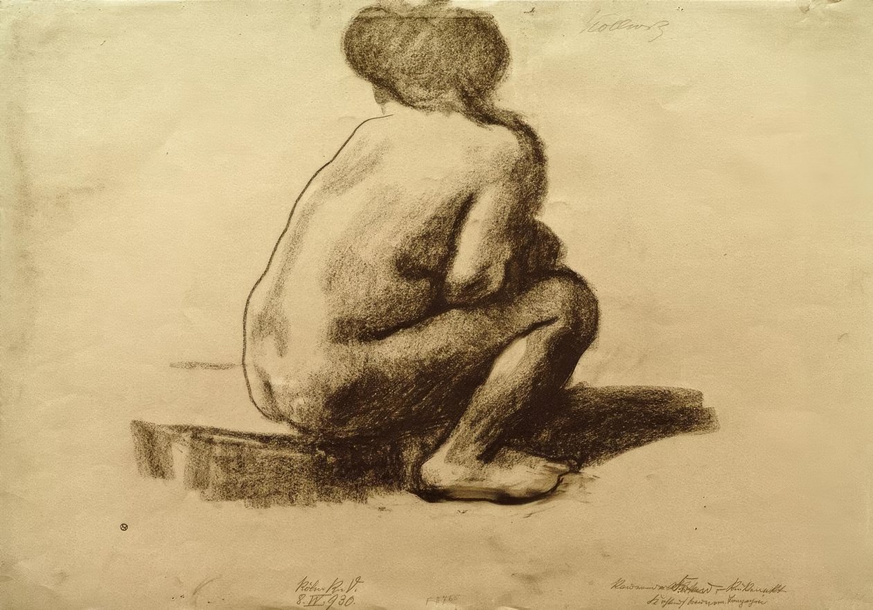 Ülő női akt hátulról alkotó: Käthe Kollwitz