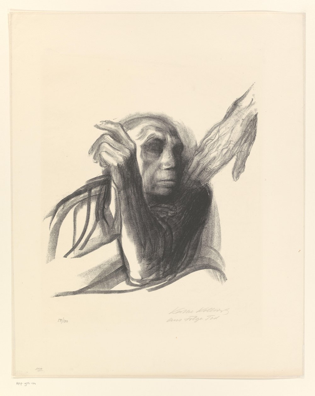 Käthe Kollwitz, mint egy öregasszony, kezével a vállán Ruf des Todes (eredeti cím) Halál (sorozat címe) Tod (eredeti sorozatcím) alkotó: Käthe Kollwitz (signed by artist)