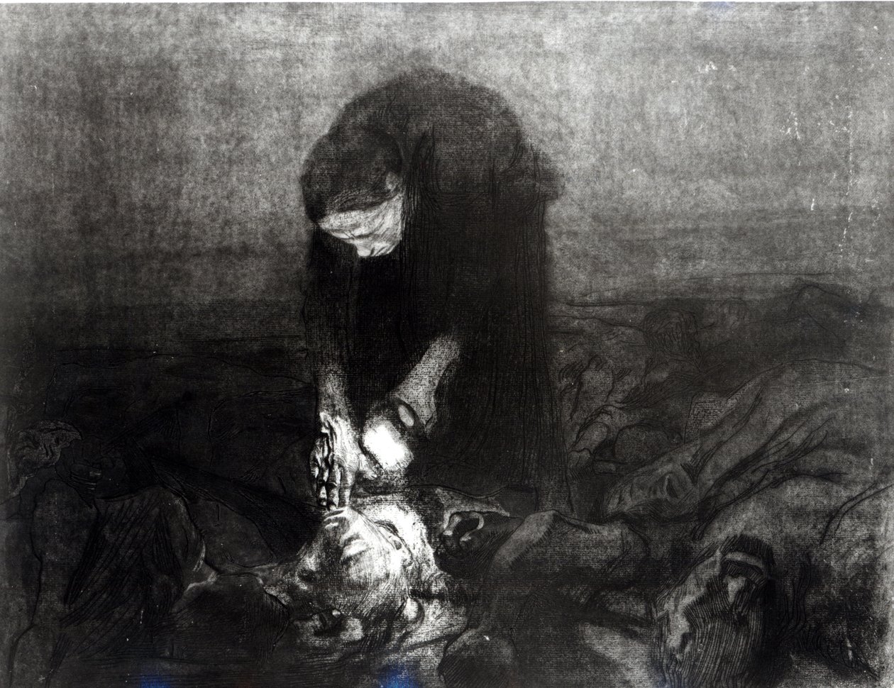 A csata után, a "Parasztfelkelés" sorozatból, 1907 (metszet, metszet és aquatinta) alkotó: Käthe Kollwitz