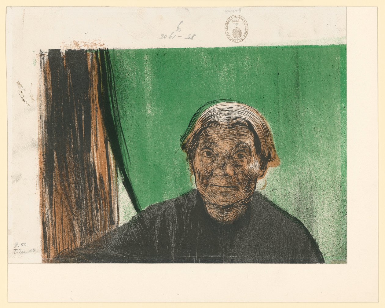 Idős nő az ablaknál (3. állapot, töredék) alkotó: Käthe Kollwitz