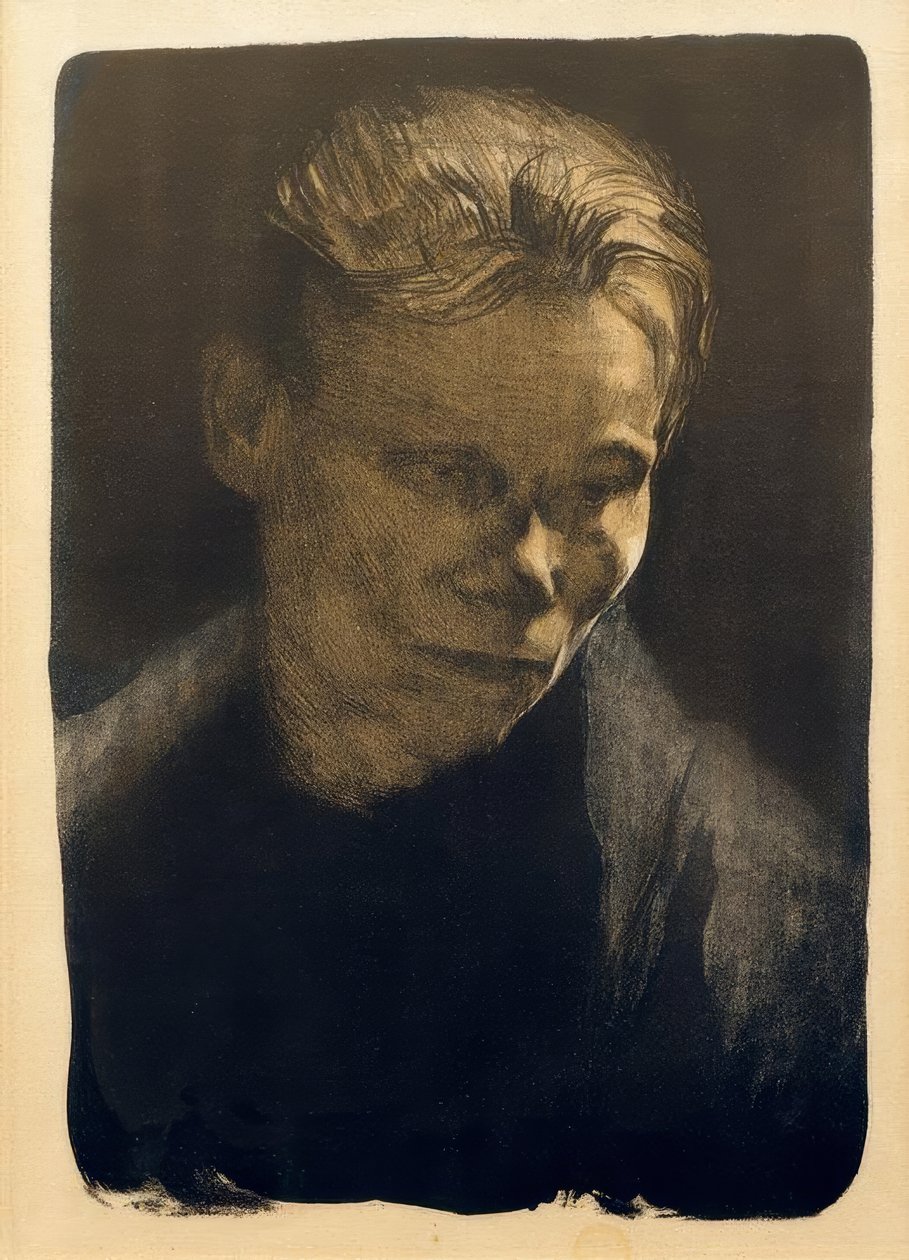 Munkás nő félalakos portréja kék ruhával alkotó: Käthe Kollwitz
