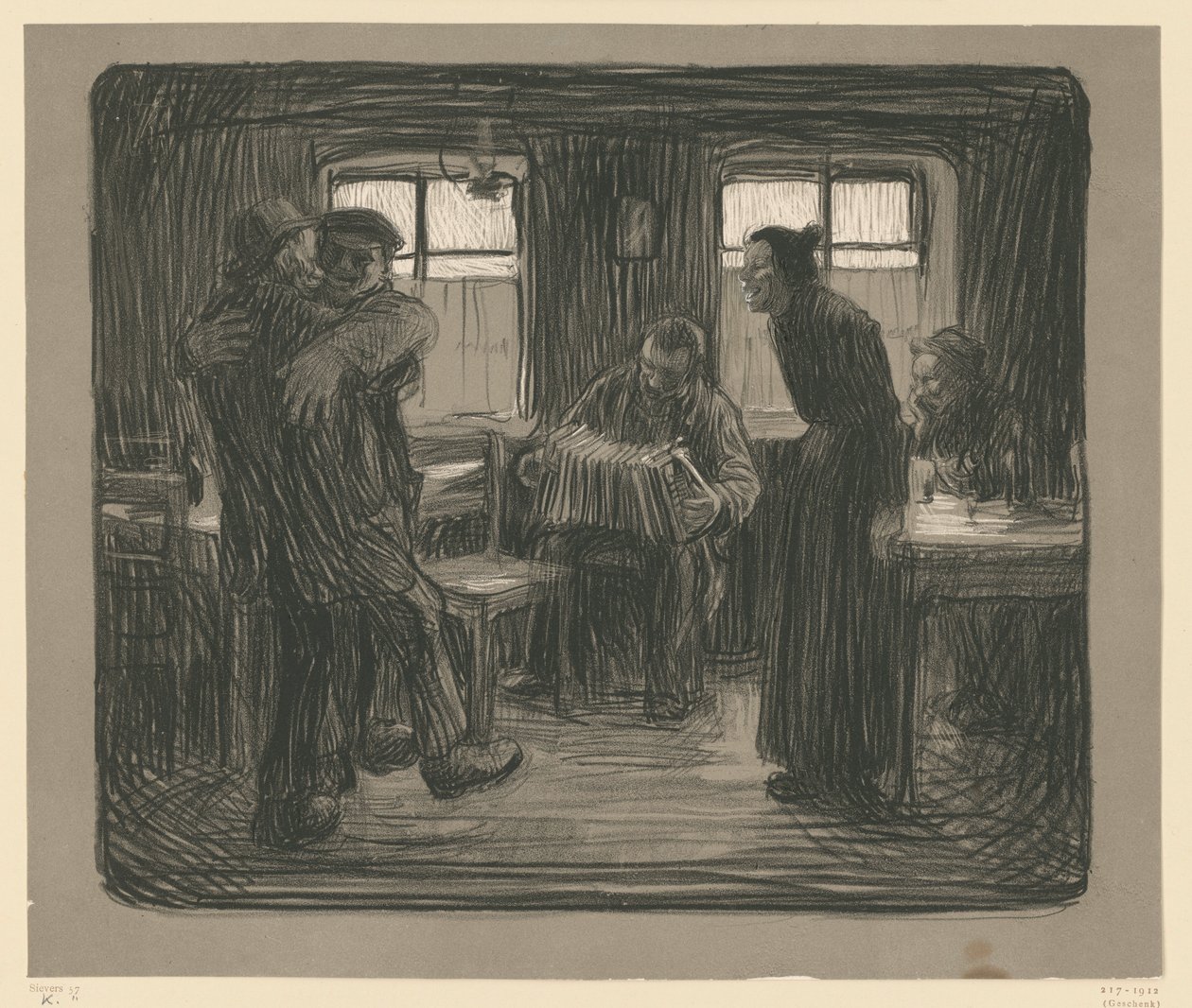 Hamburgi kocsma (valószínűleg egyedi darab) alkotó: Käthe Kollwitz