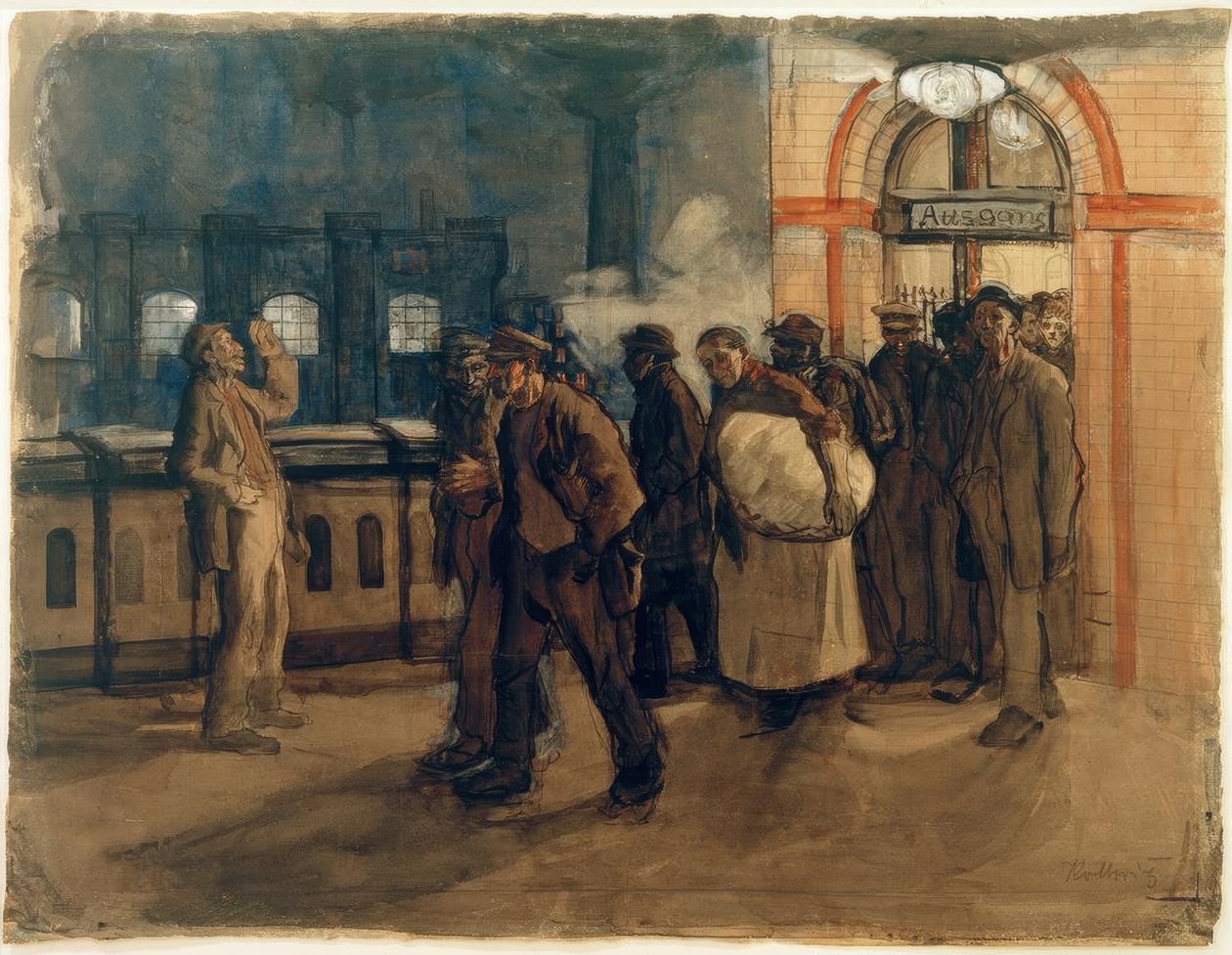 K. Kollwitz, visszatérő munkások a Lehrter pályaudvaron alkotó: Käthe Kollwitz