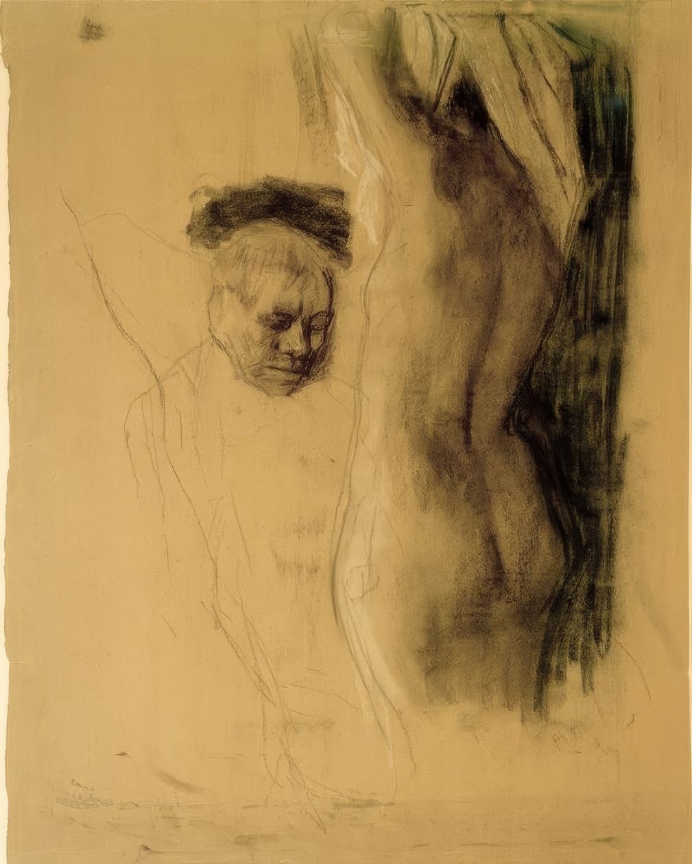 K. Kollwitz, férfi egy női akt előtt térdel alkotó: Käthe Kollwitz