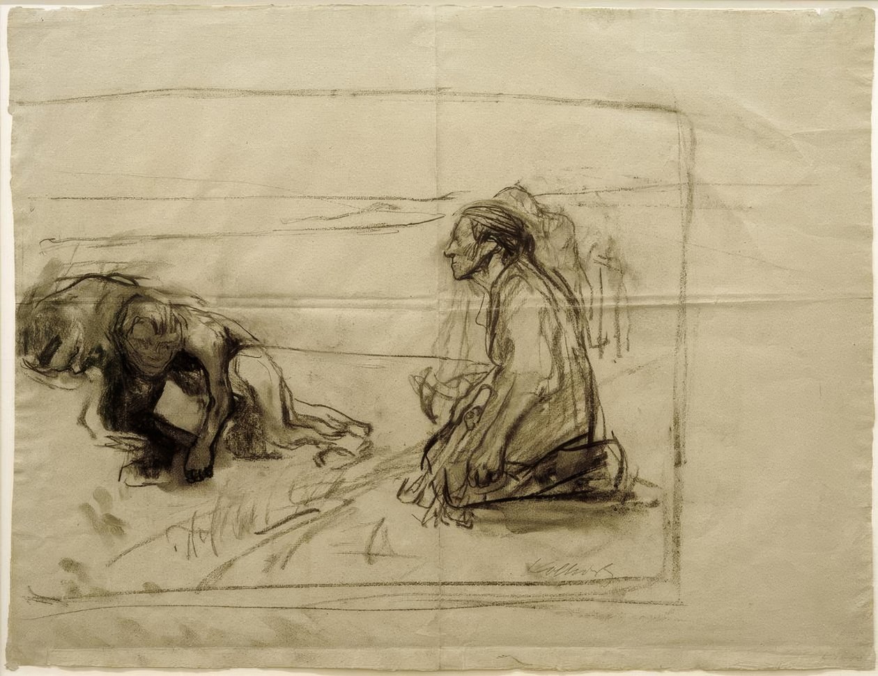 K. Kollwitz, Study on Pflüger (szántóember térdelő feleséggel) alkotó: Käthe Kollwitz