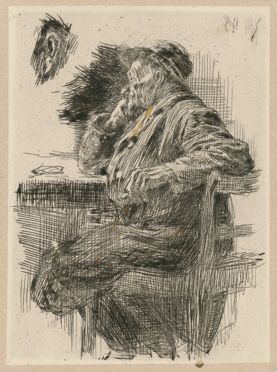Asztalnál ülő férfi alkotó: Käthe Kollwitz