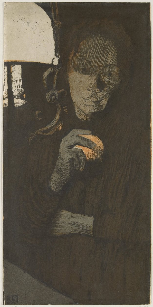 Egy ismeretlen nő portréja narancssárgával egy lámpa mellett Frau mit Orange (eredeti cím) alkotó: Käthe Kollwitz