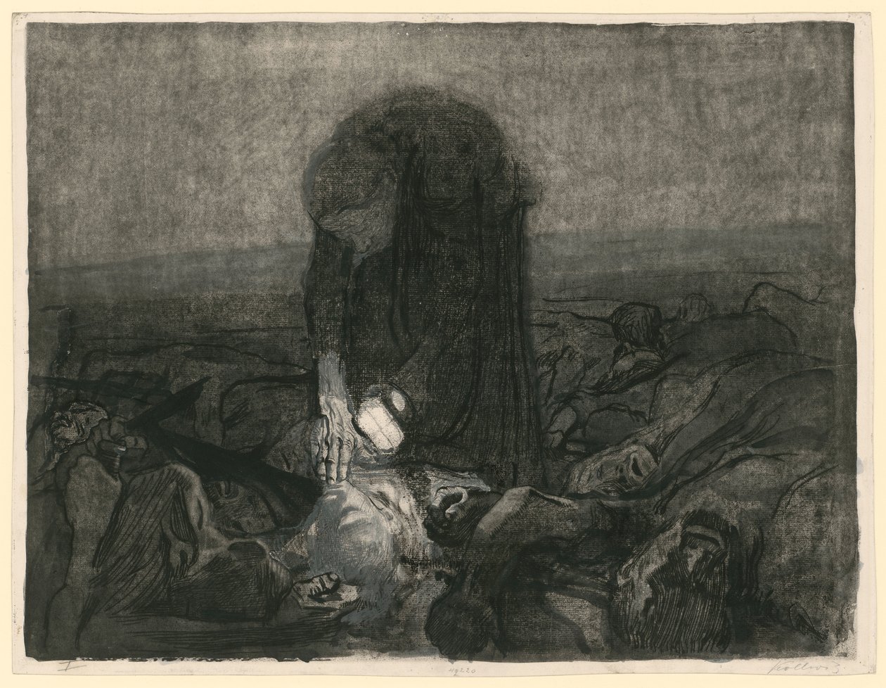 Csatatér (6. lap a „Bauernkrieg” című műből, 2. változat) alkotó: Käthe Kollwitz